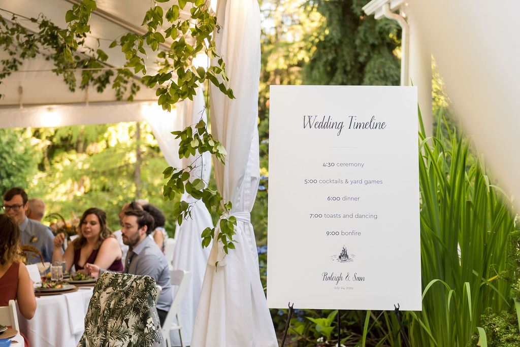 Tent greenery and sign