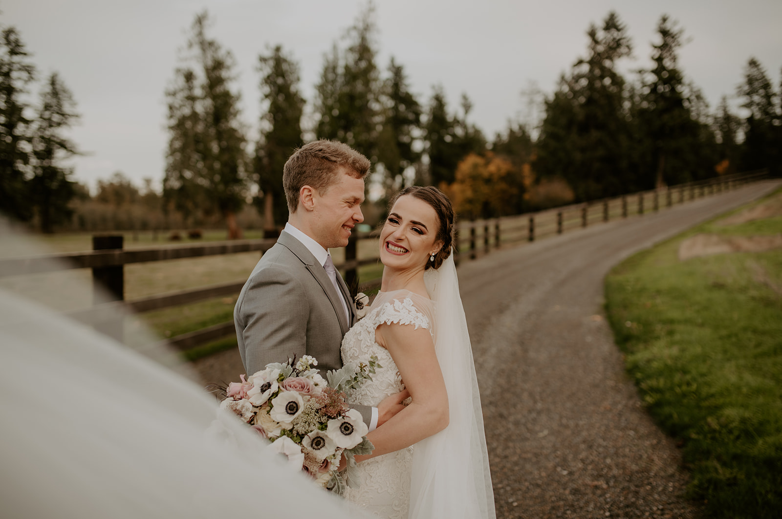 Wedding veil flying in the wind