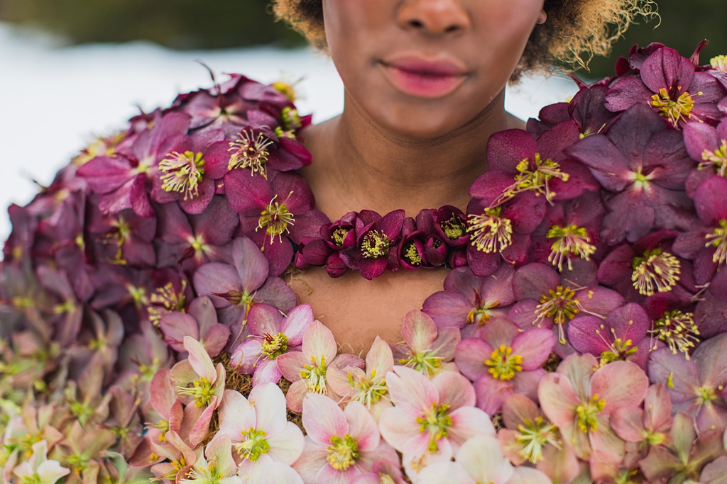 Seattle-Wedding-Florist-Bloom-Poet-Couture-Flower-Dress-American-Flowers-Week-2021-Cutout-Closeup Closeup of the cutout detail on the flower dress