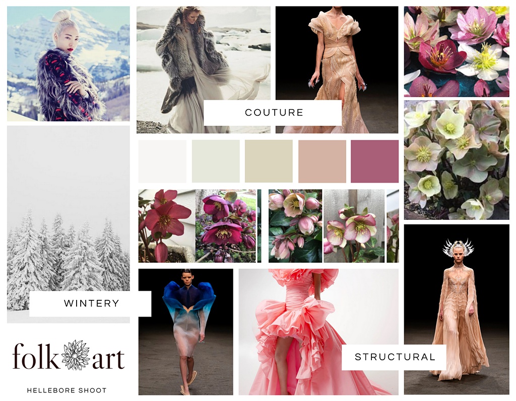 Seattle-Wedding-Florist-Bloom-Poet-Couture-Flower-Dress-American-Flowers-Week-2021-Mood-Board Mood board with couture flower and fashion inspiration for the flower dress