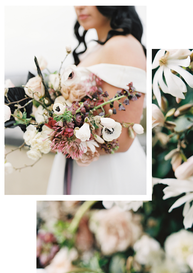 Seattle-Wedding-Florist-Bloom-Poet-Services-Floral-Design Wedding floral design example image collage with spring bridal bouquet and ceremony flowers
