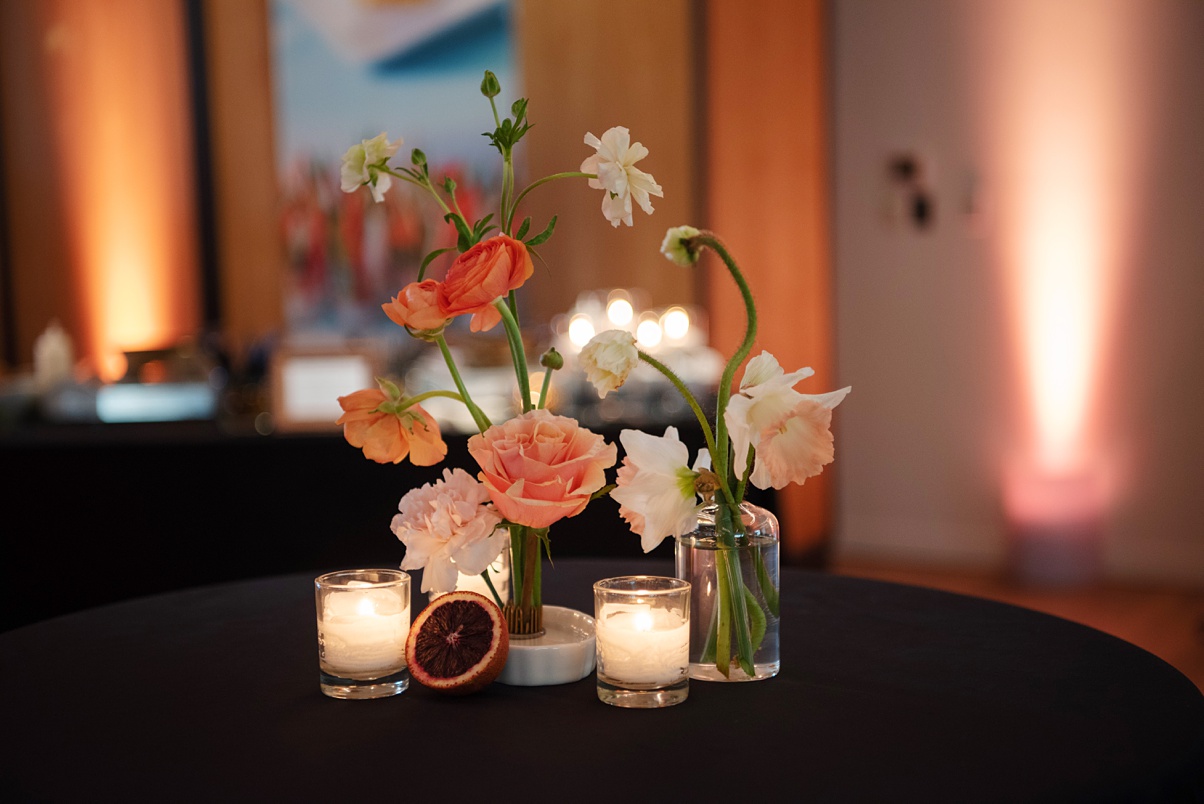 Block 41 wedding cocktail table with flowers