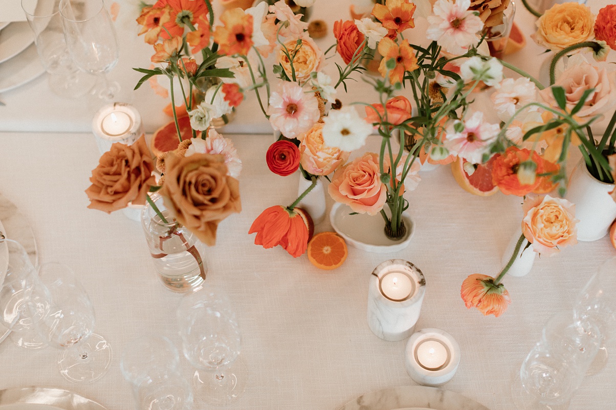 Floral details on the block 41 wedding head table