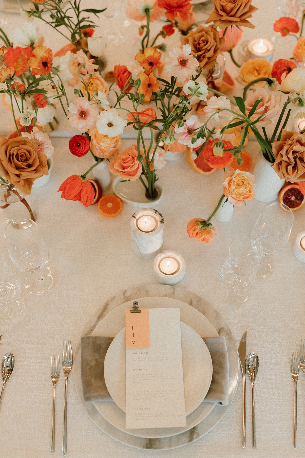 The Block 41 wedding King's table with florals and marble accents
