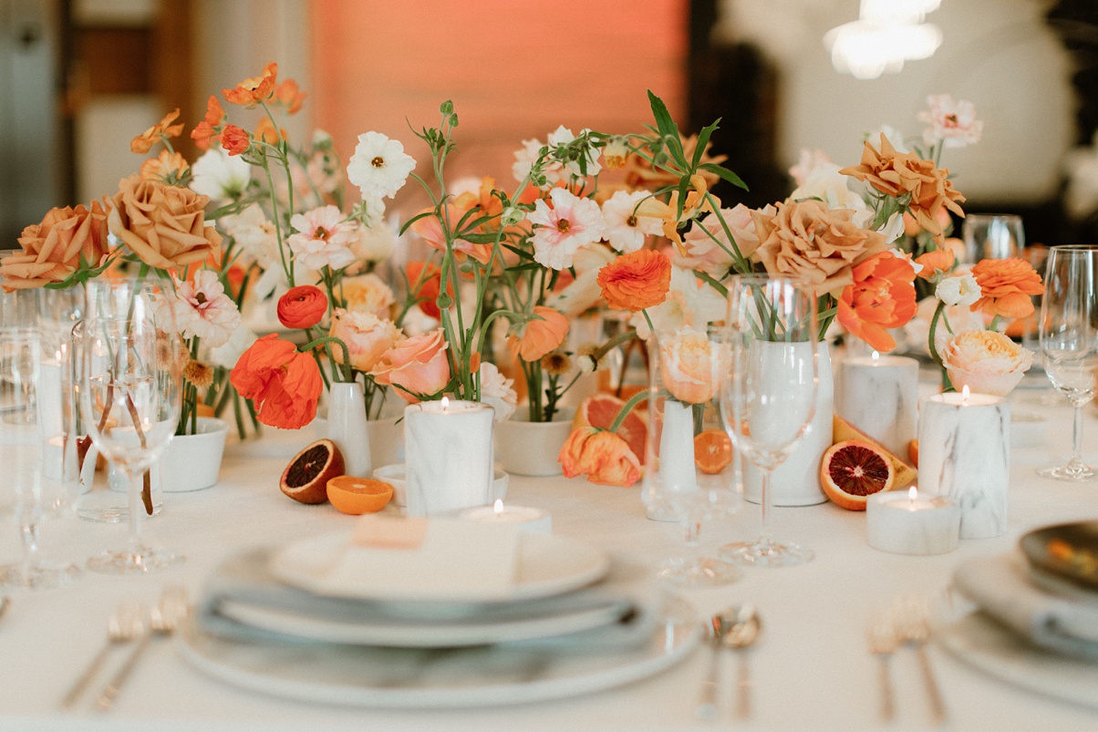 The Block 41 wedding king's table with florals and place settings